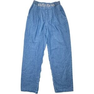 Vintage 90s Saint German Embroidered Jeans Women's S Cottagecore V-yoke‎ Pull On